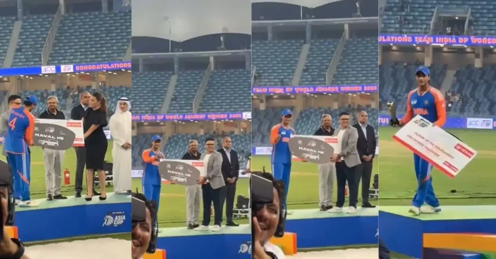 WATCH: Abhishek Sharma does ‘car driving’ celebration after winning Player of the Tournament in Asia Cup 2025