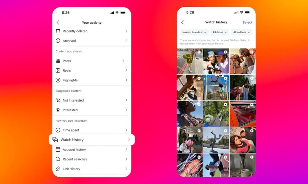 Instagram adds a watch history for Reels Instagram adds a watch history for Reels