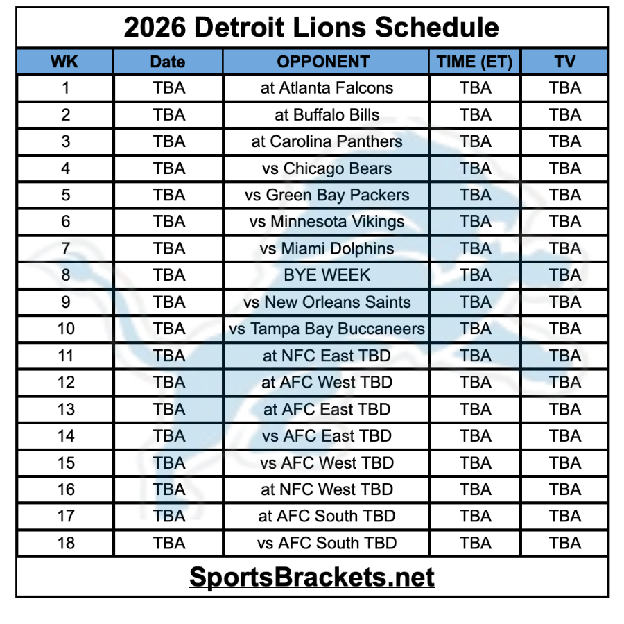 Printable 2026 Detroit Lions Schedule; Matchups and TV Broadcasts Printable 2026 Detroit Lions Schedule; Matchups and TV Broadcasts
