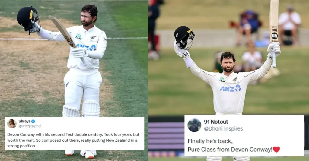 Fans go gaga as Devon Conway hammers a double century against West Indies on Day 2 of the 3rd Test