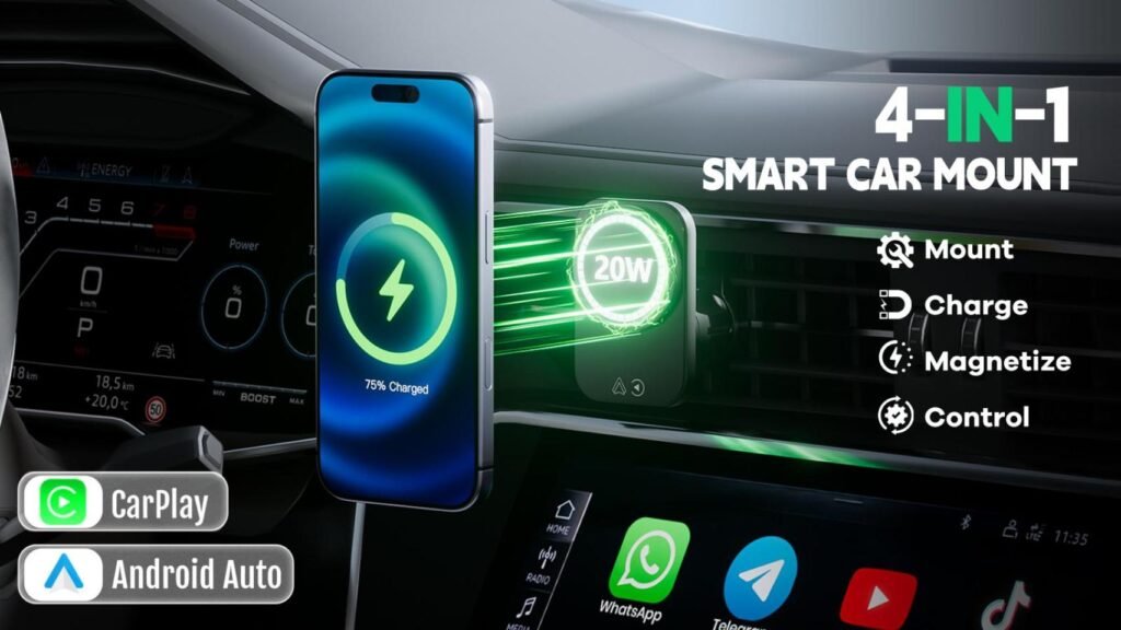 Adiós a Android Auto con cable con este cargador para el coche que incluye soporte para el salpicadero y es muy barato