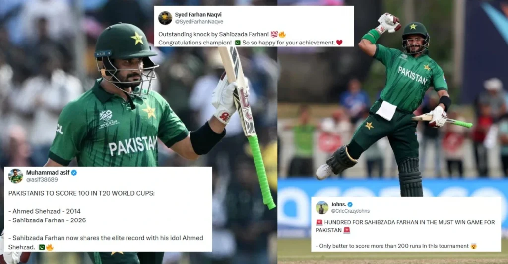 Fans go gaga as Sahibzada Farhan smashes an explosive century against Namibia in the crucial T20 World Cup 2026 encounter Fans go gaga as Sahibzada Farhan smashes an explosive century against Namibia in the crucial T20 World Cup 2026 encounter