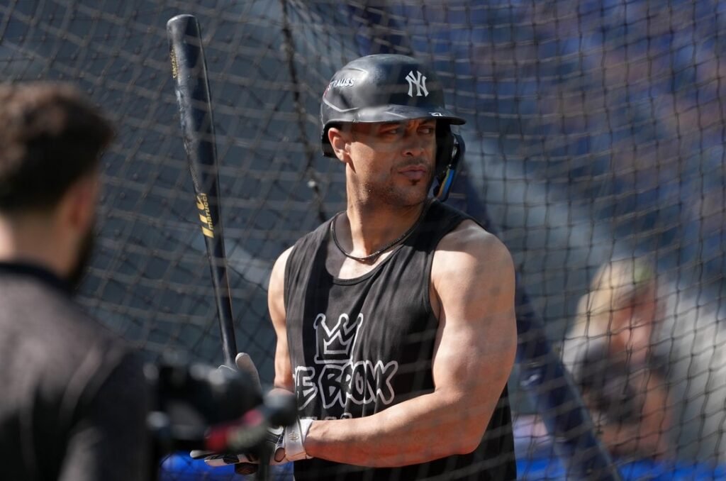 Yankees DH Giancarlo Stanton ready to swing, can't open bag of chips