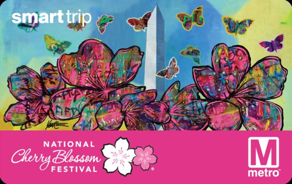 Cherry blossom-themed Smart Trip cards on sale at 7 Metrorail stations