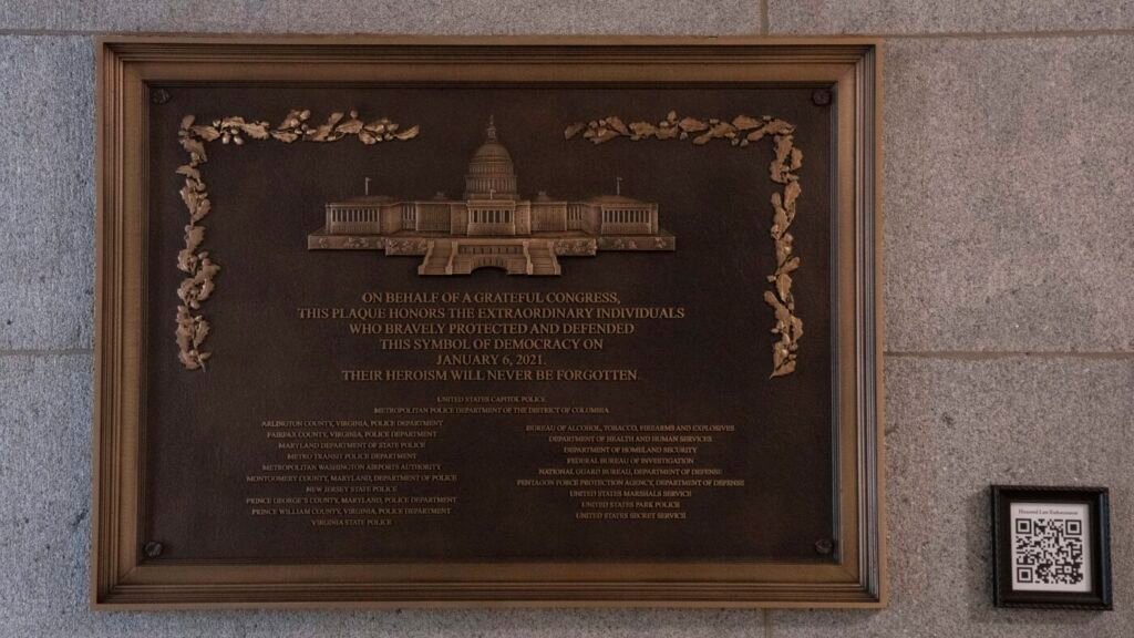 Jan. 6 plaque honoring police officers is now displayed at the Capitol after a 3-year delay : NPR