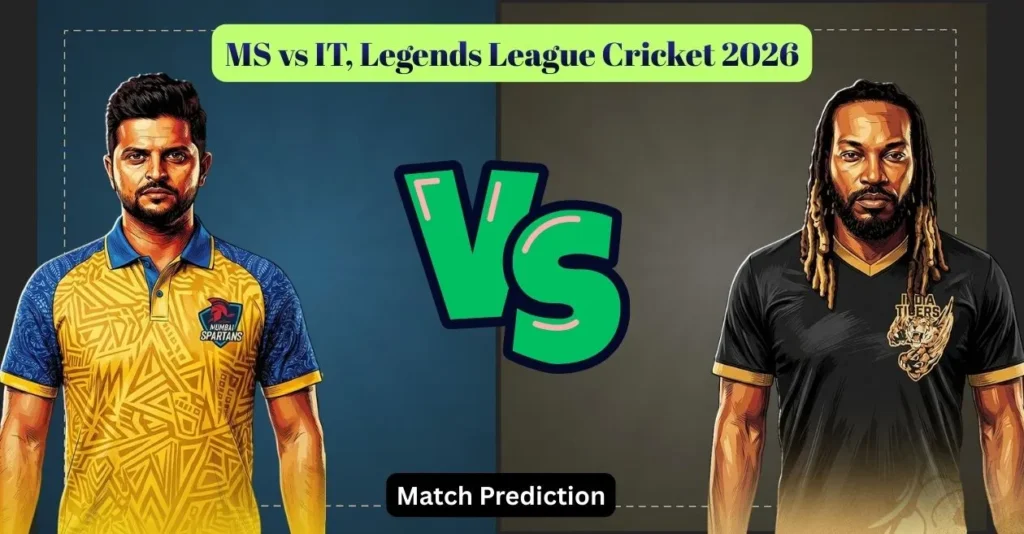 MS vs IT, Legends League Cricket 2026 Match Prediction: Who will win today’s game between Mumbai Spartans and India Tigers? MS vs IT, Legends League Cricket 2026 Match Prediction: Who will win today’s game between Mumbai Spartans and India Tigers?