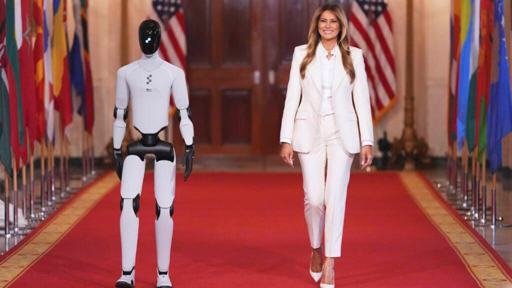 Melania Trump shares the spotlight with a robot at an education and technology event : NPR Melania Trump shares the spotlight with a robot at an education and technology event : NPR