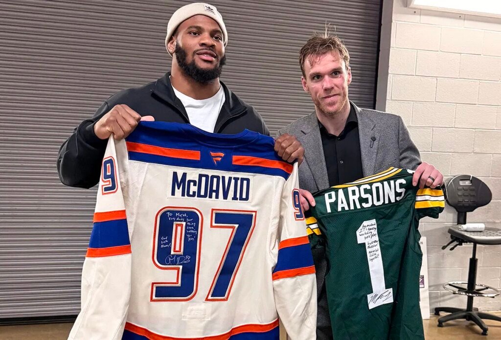 NHL superstar Connor McDavid swaps jerseys with NFL All-Pro Micah Parsons
