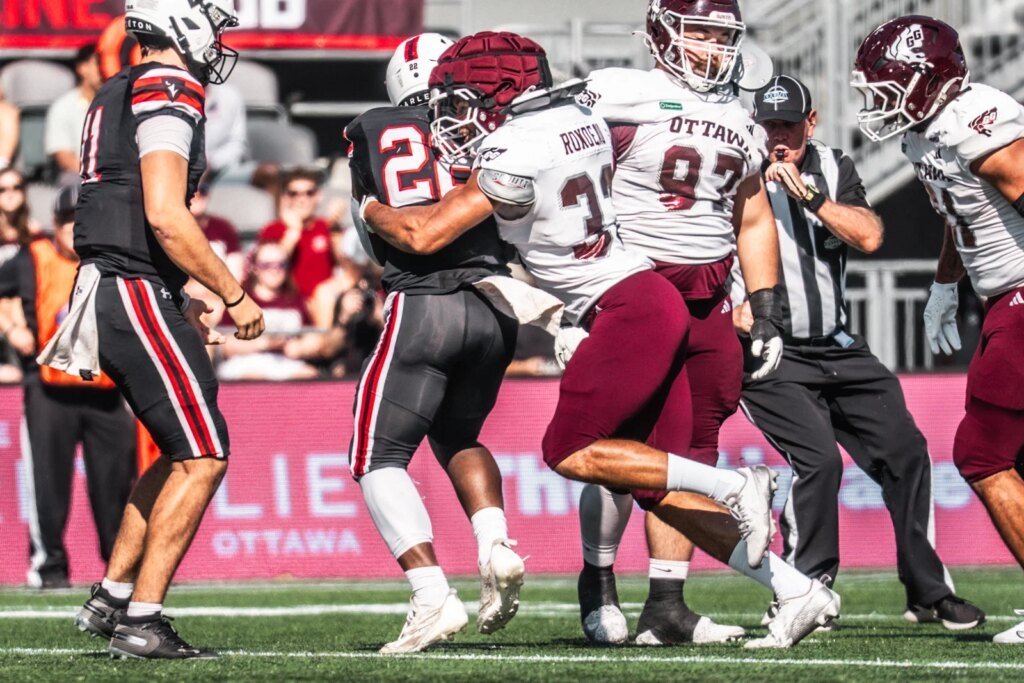 Ottawa Gee-Gees' Marc Djonay Rondeau wins broad jump at 2026 CFL Combine