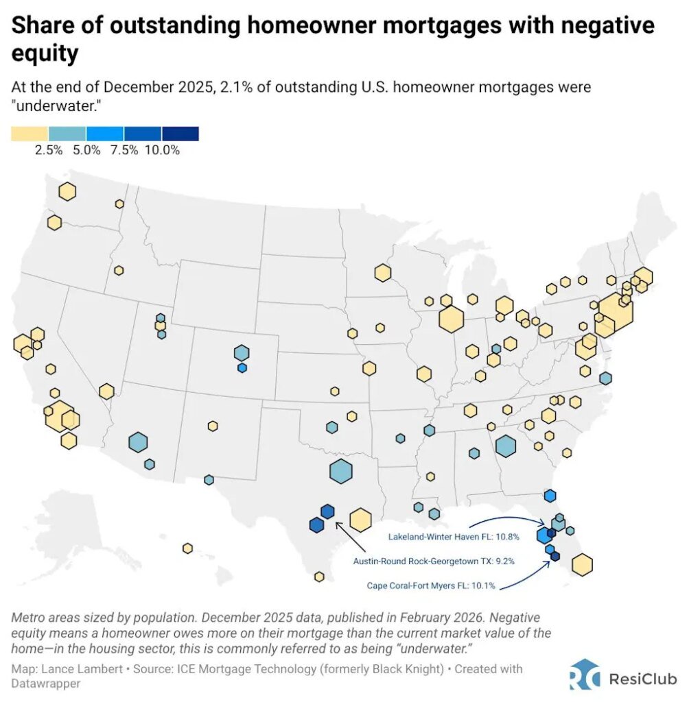 These 15 housing markets have the most borrowers underwater