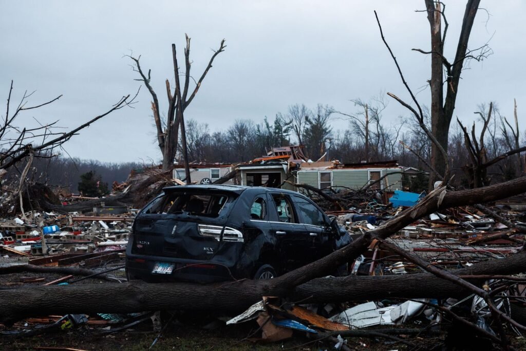 Tornadoes, record-size hail strike Illinois and Indiana, leaving two dead and widespread damage