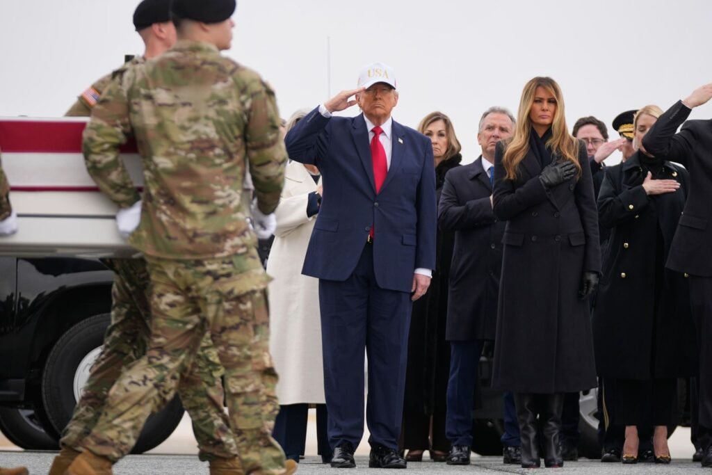 Trump grieves with families during return of soldiers killed in war in the Middle East
