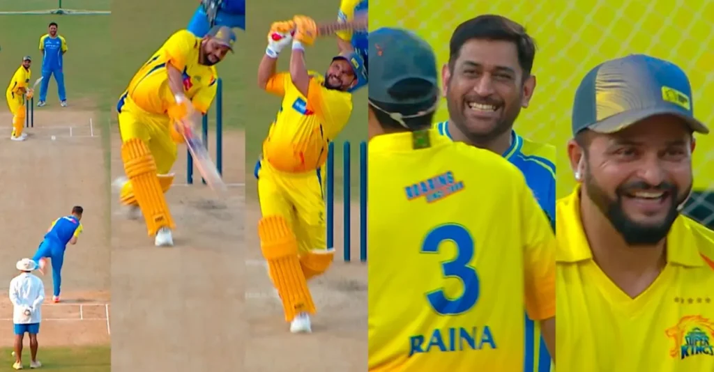 WATCH: Suresh Raina turns back the clock with a towering six off Noor Ahmad, leaves MS Dhoni amused at CSK Roar 26 WATCH: Suresh Raina turns back the clock with a towering six off Noor Ahmad, leaves MS Dhoni amused at CSK Roar 26
