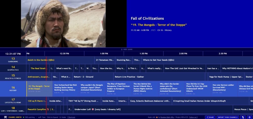 Web app lets you browse YouTube with a 90s-like channel guide