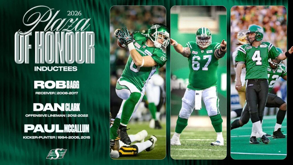 Rob Bagg, Dan Clark and Paul McCallum to be inducted into Saskatchewan Roughriders Plaza of Honour