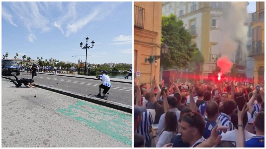 Thousands of rowdy Basque fans cause chaos in Sevilla during Copa del Rey final: Police clashes, ETA chants and jeers for Spanish anthem in front of the king