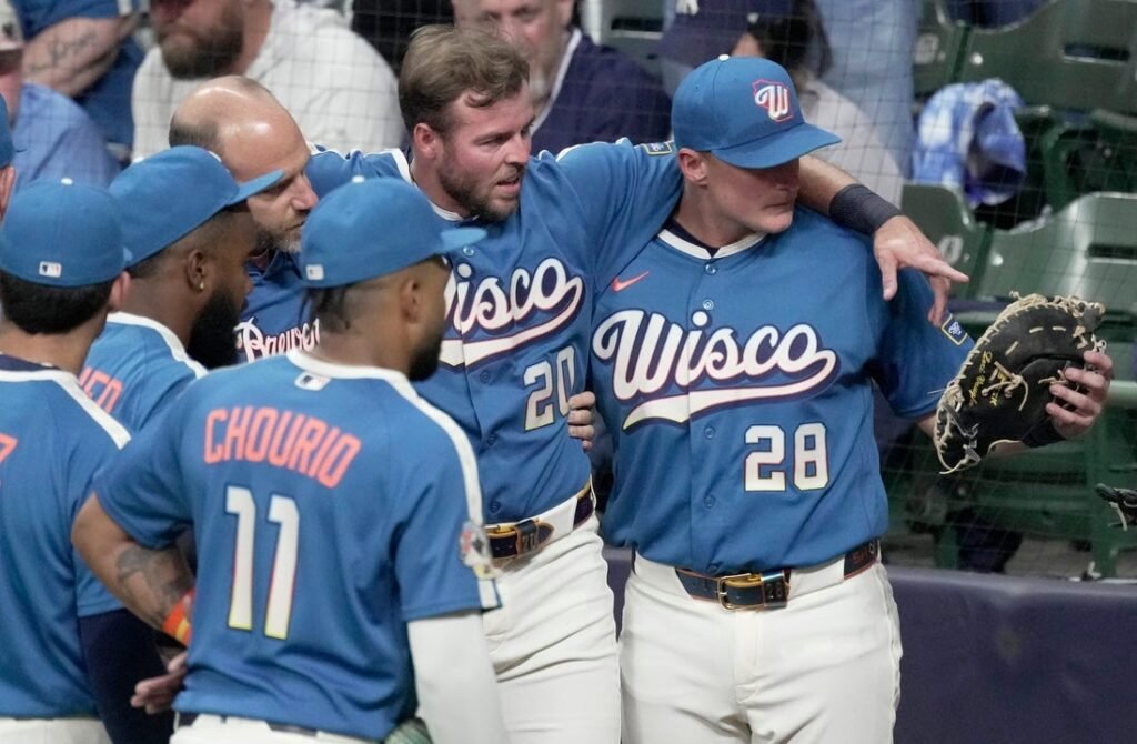 Brewers LF Brandon Lockridge exits with deep cut on knee