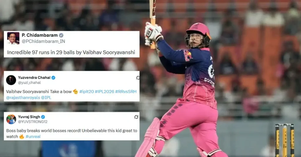 Cricket fraternity salutes Vaibhav Suryavanshi for his 29-ball 97-run knock in IPL 2026 Eliminator Cricket fraternity salutes Vaibhav Suryavanshi for his 29-ball 97-run knock in IPL 2026 Eliminator