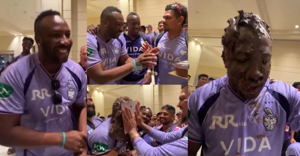 IPL 2026 [WATCH]: KKR players celebrate Andre Russell’s birthday with a cake smash following victory over SRH