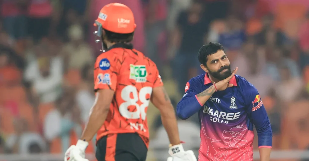 IPL 2026 [WATCH]: Ravindra Jadeja responds with cheeky Pushpa celebration after dismissing Nitish Kumar Reddy in SRH vs RR Eliminator