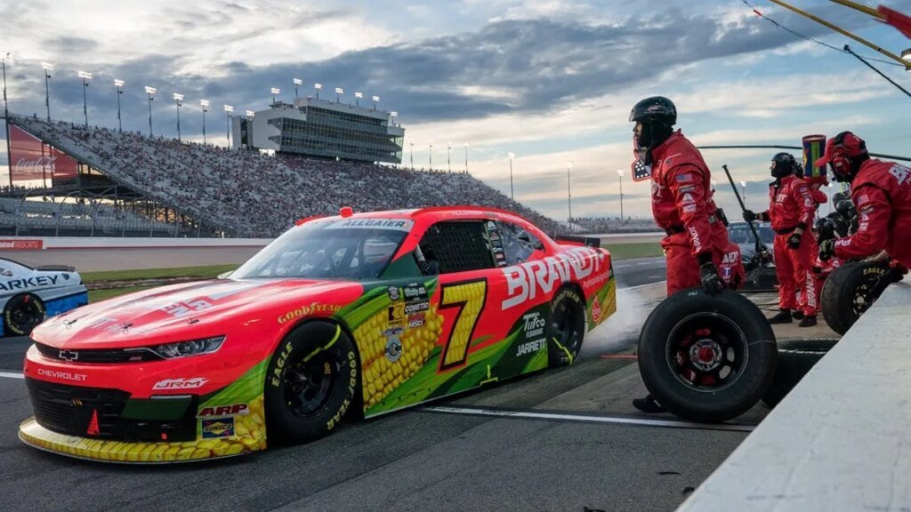 Justin Allgaier holds off teenager Brent Crews to win at Nashville Justin Allgaier holds off teenager Brent Crews to win at Nashville