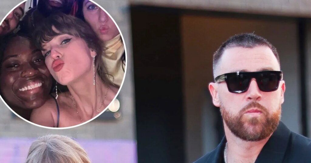 Taylor Swift Snaps Selfies as Travis Kelce’s Date at Wedding Taylor Swift Snaps Selfies as Travis Kelce's Date at Wedding