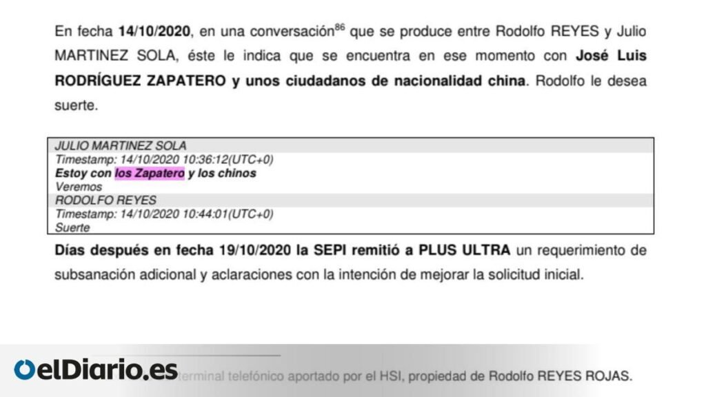 Un directivo de Plus Ultra afirmó por WhatsApp que se reunió con “los Zapatero” durante la tramitación del rescate