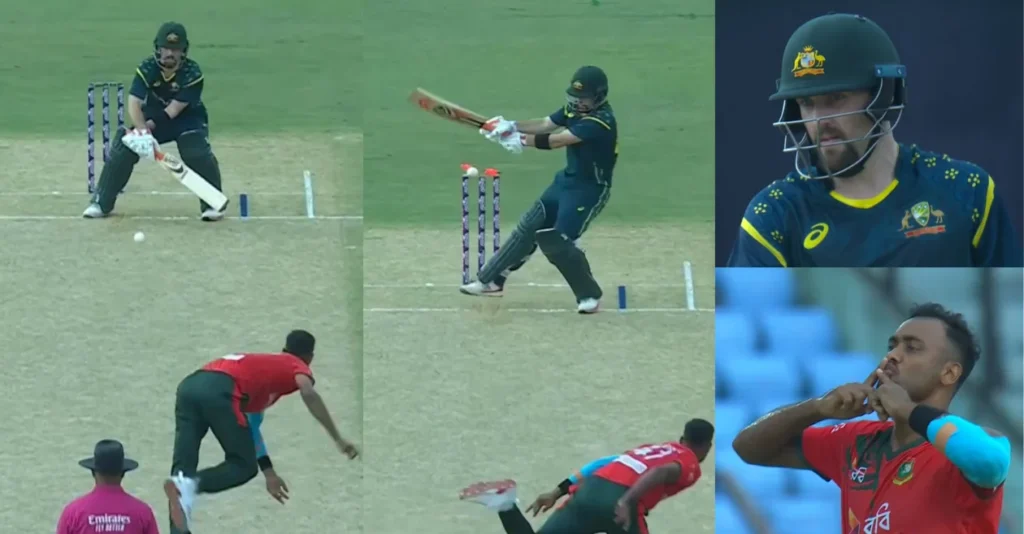 BAN vs AUS [WATCH]: Shoriful Islam castles Josh Inglis with a beauty during 1st T20I