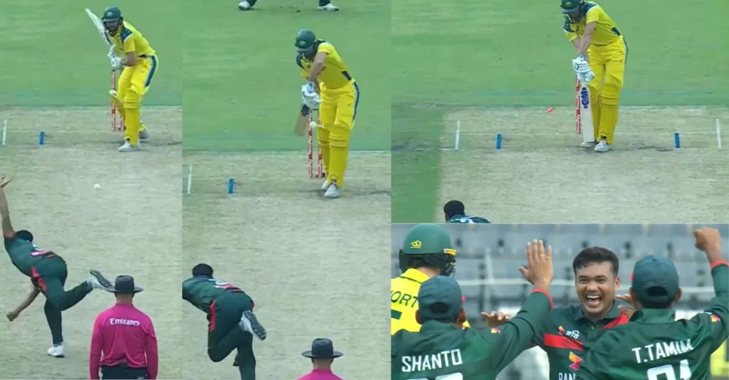 BAN vs AUS [WATCH]: Taskin Ahmed castles Matthew Short on the very first ball of Australia’s chase in 1st ODI