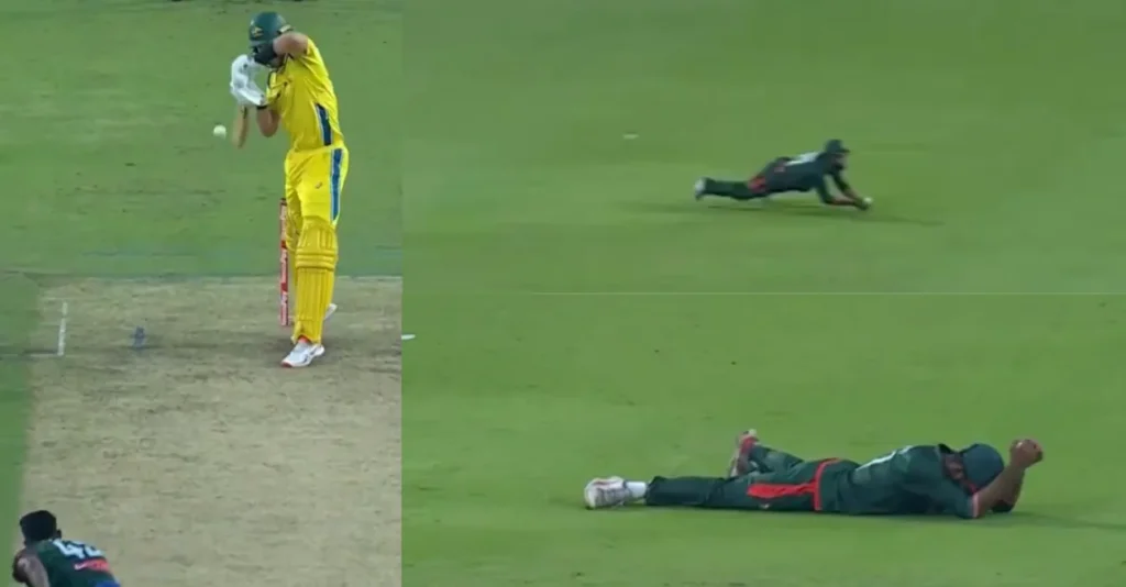 BAN vs AUS [WATCH]: Tawhid Hridoy pulls off a stunning diving catch to dismiss Liam Scott in 1st ODI