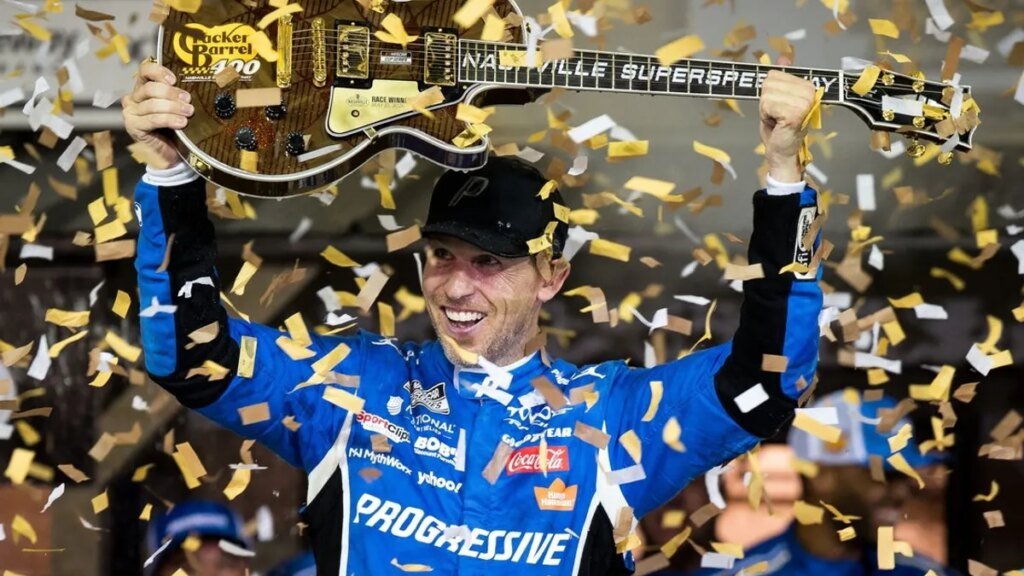 Denny Hamlin gets 2nd win of season at tight Cracker Barrel 400 Denny Hamlin gets 2nd win of season at tight Cracker Barrel 400