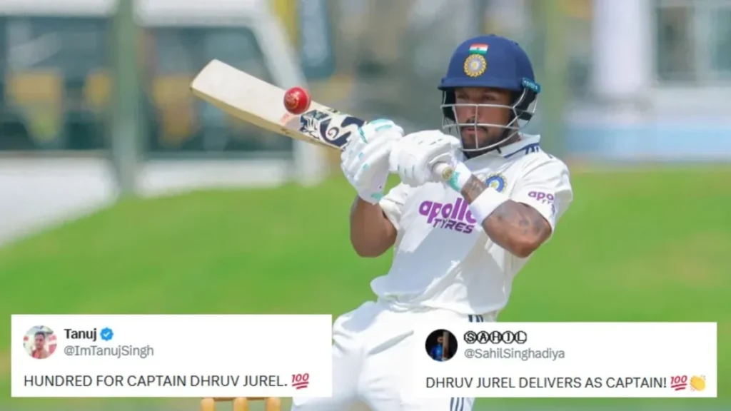 Fans erupt in celebration as Dhruv Jurel blasts a sensational century against Sri Lanka A on Day 2 of the unofficial Test