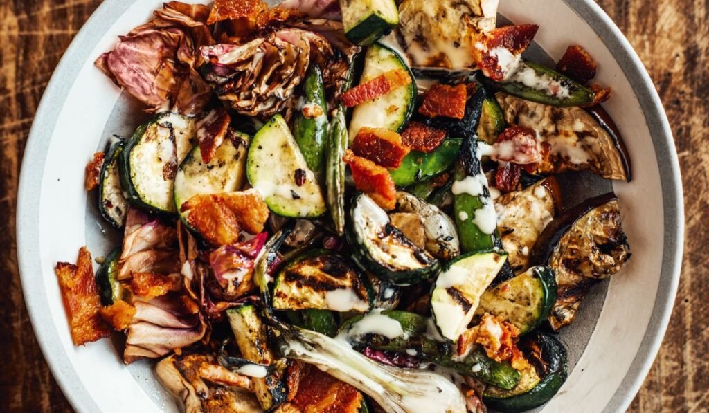 How to grill vegetables and toss them in Isaac Toups’ bacon vinaigrette How to grill vegetables and toss them in Isaac Toups’ bacon vinaigrette