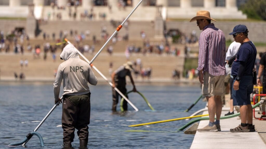 Trump claims vandals damaged D.C. Reflecting Pool, and says it will be drained again : NPR Trump claims vandals damaged D.C. Reflecting Pool, and says it will be drained again : NPR