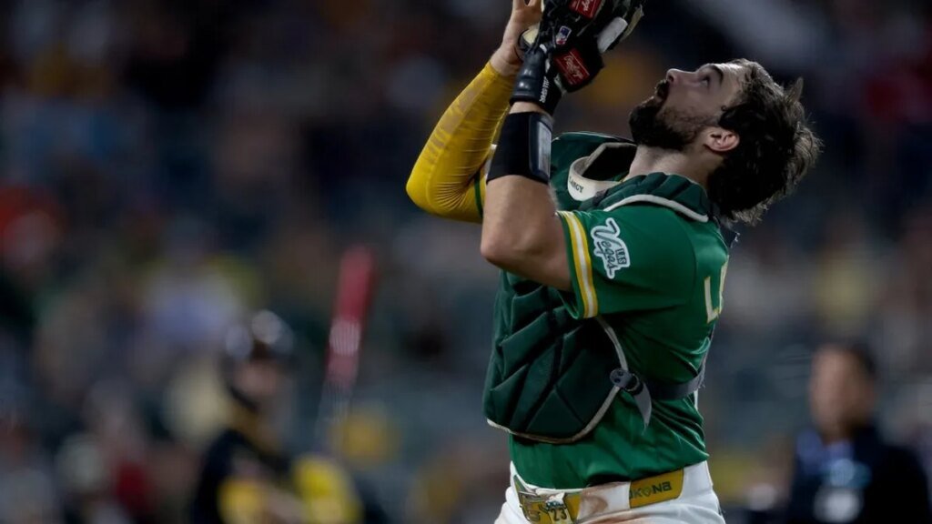 Athletics C Shea Langeliers exits due to left thumb contusion