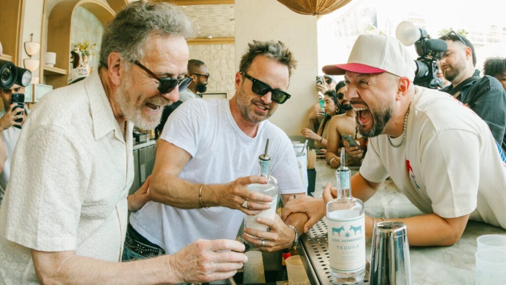 Bryan Cranston and Aaron Paul Toast for the Dos Hombres Launch