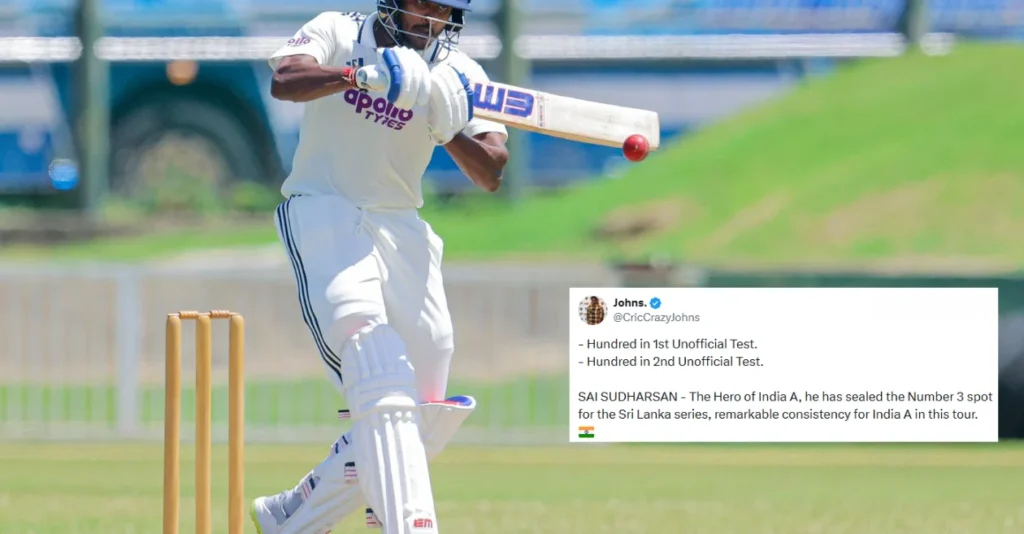 Fans react as Sai Sudharsan smashes magnificent century for India A against Sri Lanka A in 2nd Unofficial Test Fans react as Sai Sudharsan smashes magnificent century for India A against Sri Lanka A in 2nd Unofficial Test