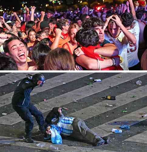 Fiesta en Madrid y disturbios en Buenos Aires Fiesta en Madrid y disturbios en Buenos Aires