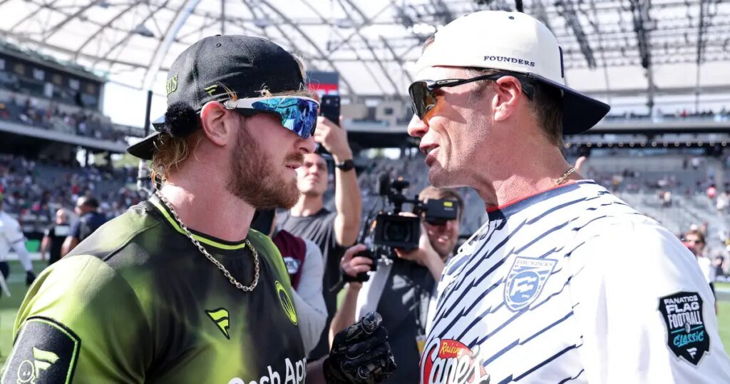 Logan Paul Claims He’s Suing Tom Brady for Fanatics Fest Slap Logan Paul Claims He's Suing Tom Brady for Fanatics Fest Slap