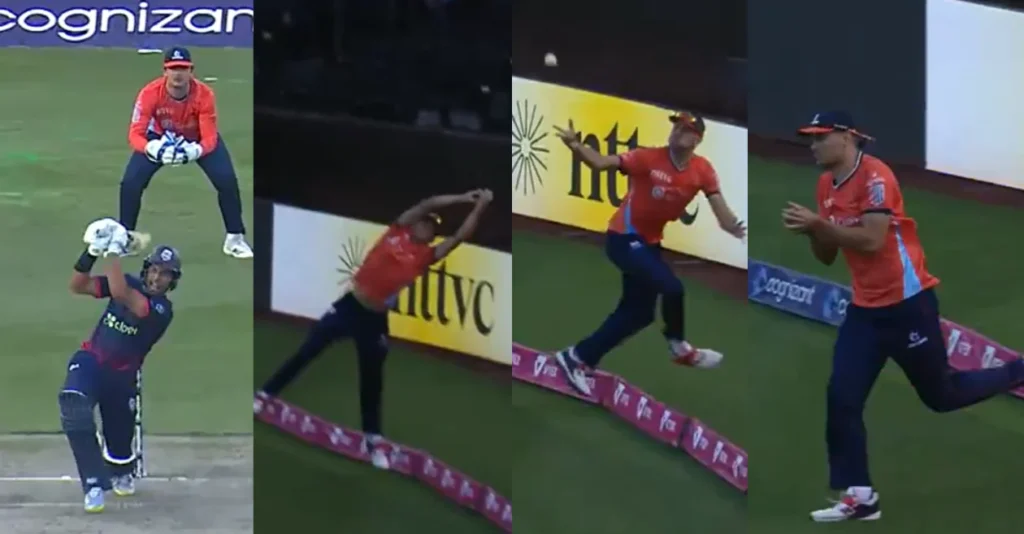 MLC 2026 [WATCH]: Aaron Hardie takes sensational hopping catch to dismiss Rachin Ravindra in MLC 2026
