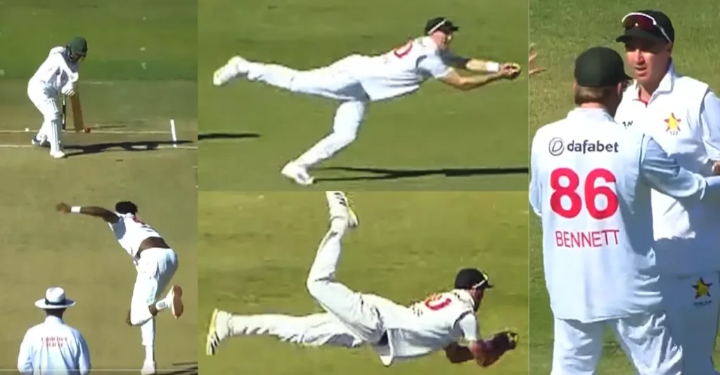 ZIM vs BAN [WATCH]: Brad Evans takes a stunning diving catch to dismiss Mominul Haque in the one-off Test