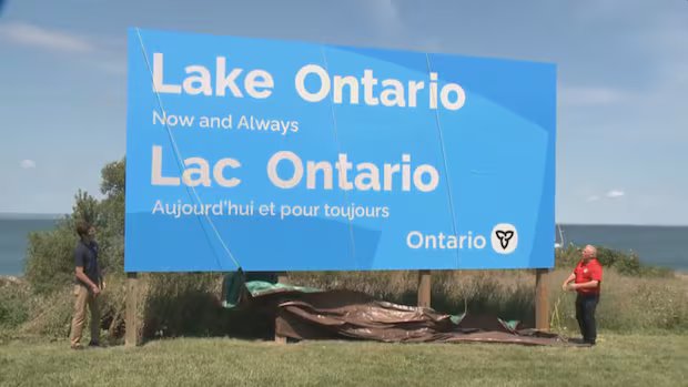 Ontario premier unveils 'Lake Ontario' sign in Winona as tensions with U.S. escalate