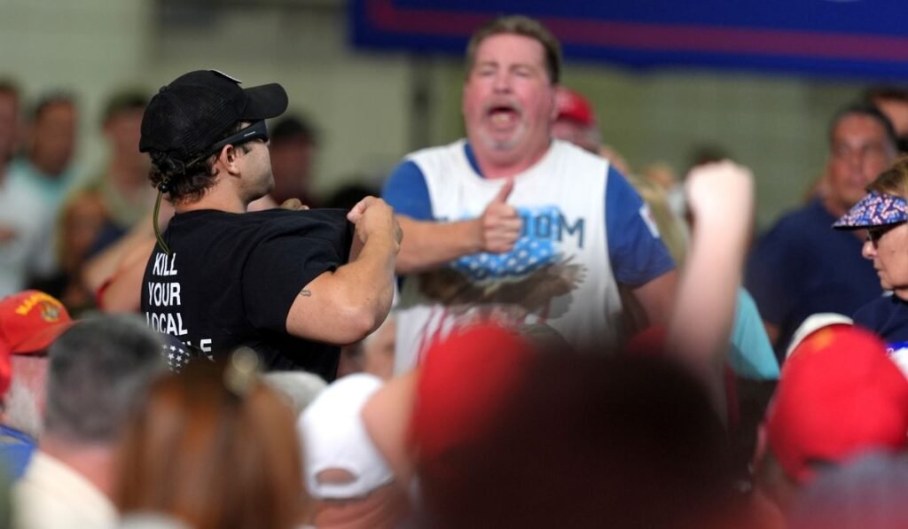 Protester ejected from Trump rally was wearing ‘Kill Your Local Pedophile’ shirt Protester ejected from Trump rally was wearing ‘Kill Your Local Pedophile’ shirt