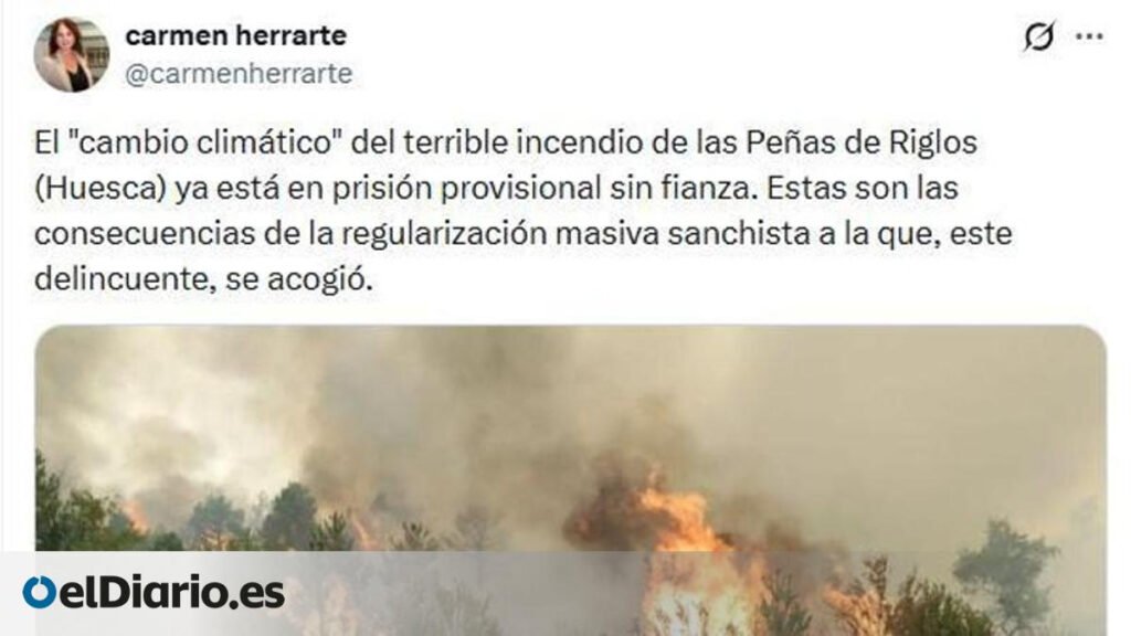 Una directora general del PP en Aragón utiliza el incendio de Riglos para lanzar un mensaje negacionista y racista